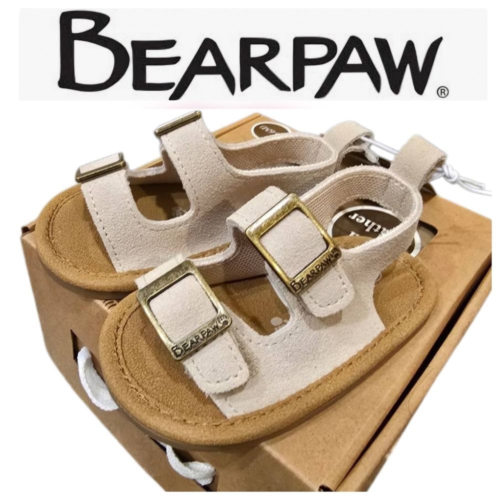 BearPaw Leather Velcro Buckle Sandals- Taupe